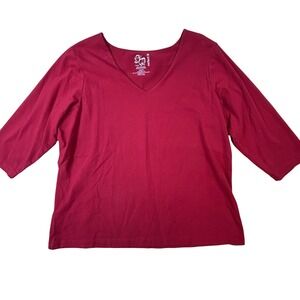 Perfect Fit Red V-Neck 3/4 Sleeve Stretch Top Plus Size 18/20W